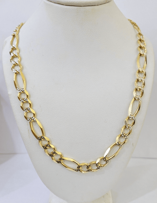 Real 10k Solid Yellow Gold Figaro Link Chain 8mm 22 Inch Diamond Cut Necklace - Reva Jeweler