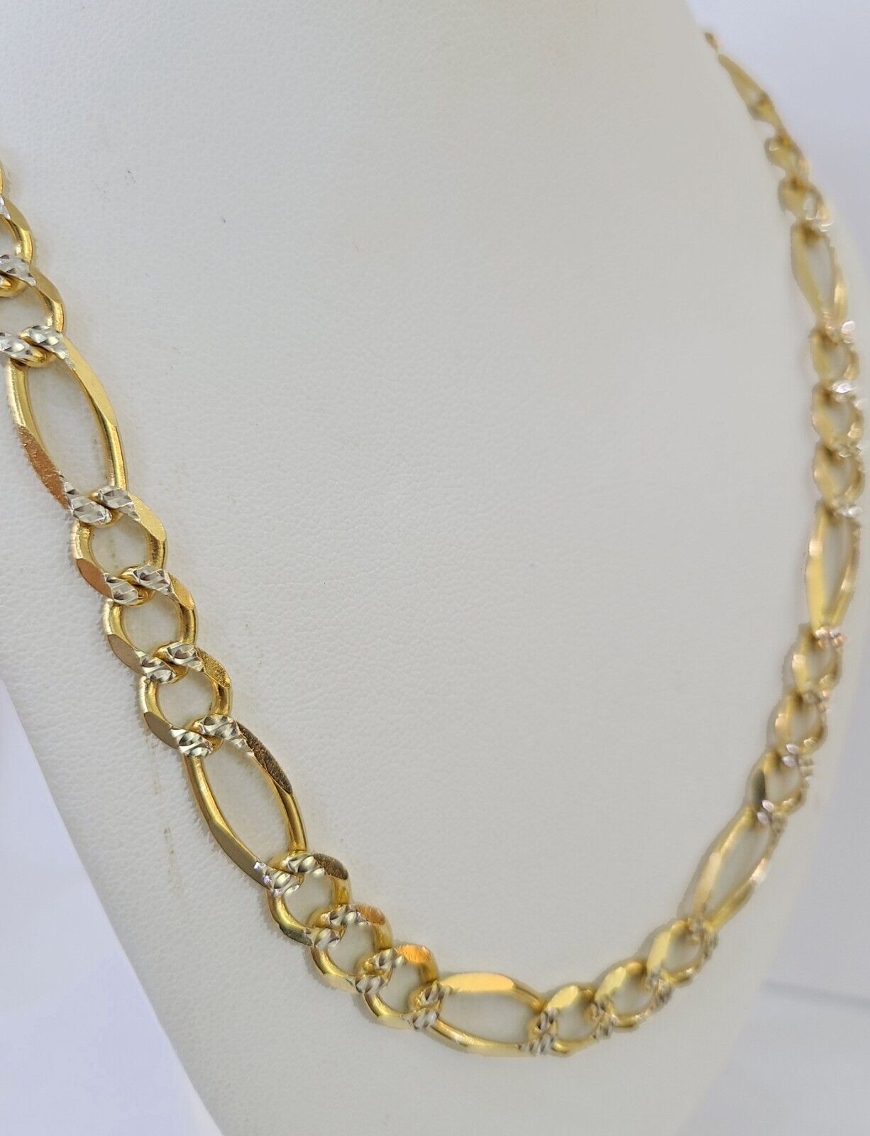 Real 10k Solid Yellow Gold Figaro Link Chain 8mm 22 Inch Diamond Cut Necklace - Reva Jeweler