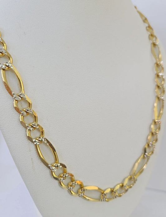 Real 10k Solid Yellow Gold Figaro Link Chain 8mm 22 Inch Diamond Cut Necklace - Reva Jeweler