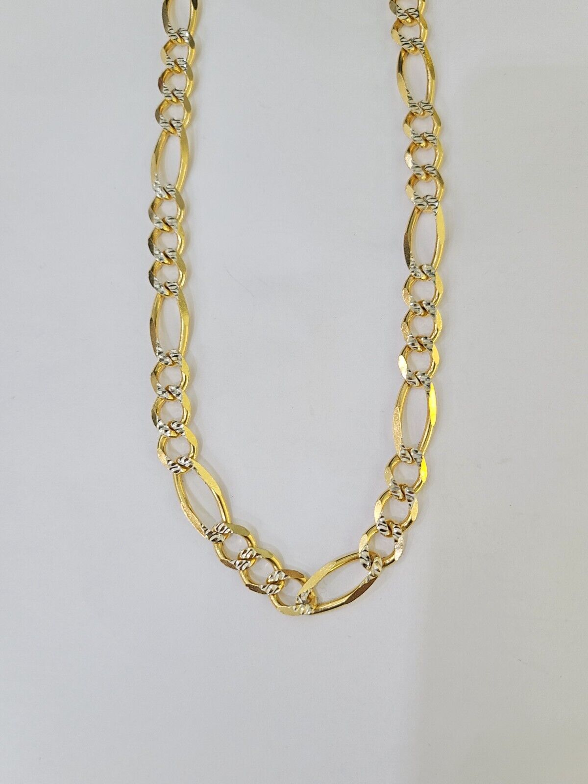 Real 10k Solid Yellow Gold Figaro Link Chain 8mm 22 Inch Diamond Cut Necklace - Reva Jeweler