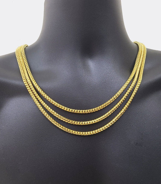 Real 10K Solid Yellow Gold Franco Chain 4mm Necklace 22 - 26'' inches Lobster Lock - Reva Jeweler