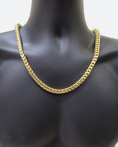 Real 10k Solid Yellow Gold Franco Chain 7mm 26" Inch 10kt Necklace Lobster Lock - Reva Jeweler