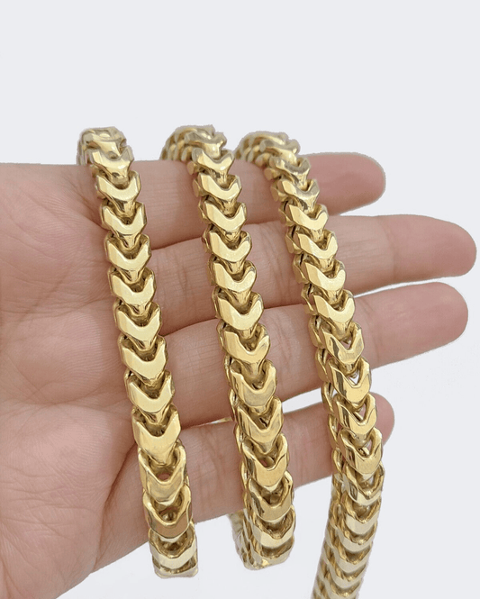 Real 10k Solid Yellow Gold Franco Chain 7mm 26" Inch 10kt Necklace Lobster Lock - Reva Jeweler