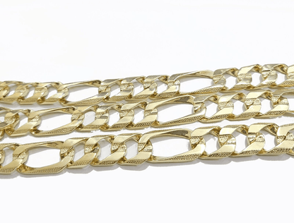 Real 10k Solid Yellow Gold Necklace 13mm Figaro Chain 26'' Inches Lobster Lock - Reva Jeweler