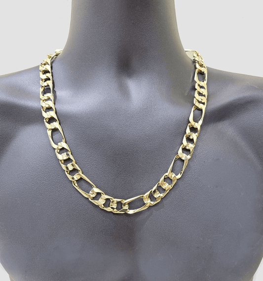 Real 10k Solid Yellow Gold Necklace 13mm Figaro Chain 26'' Inches Lobster Lock - Reva Jeweler