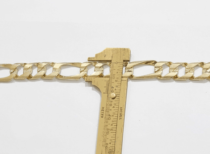 Real 10k Solid Yellow Gold Necklace 13mm Figaro Chain 26'' Inches Lobster Lock - Reva Jeweler