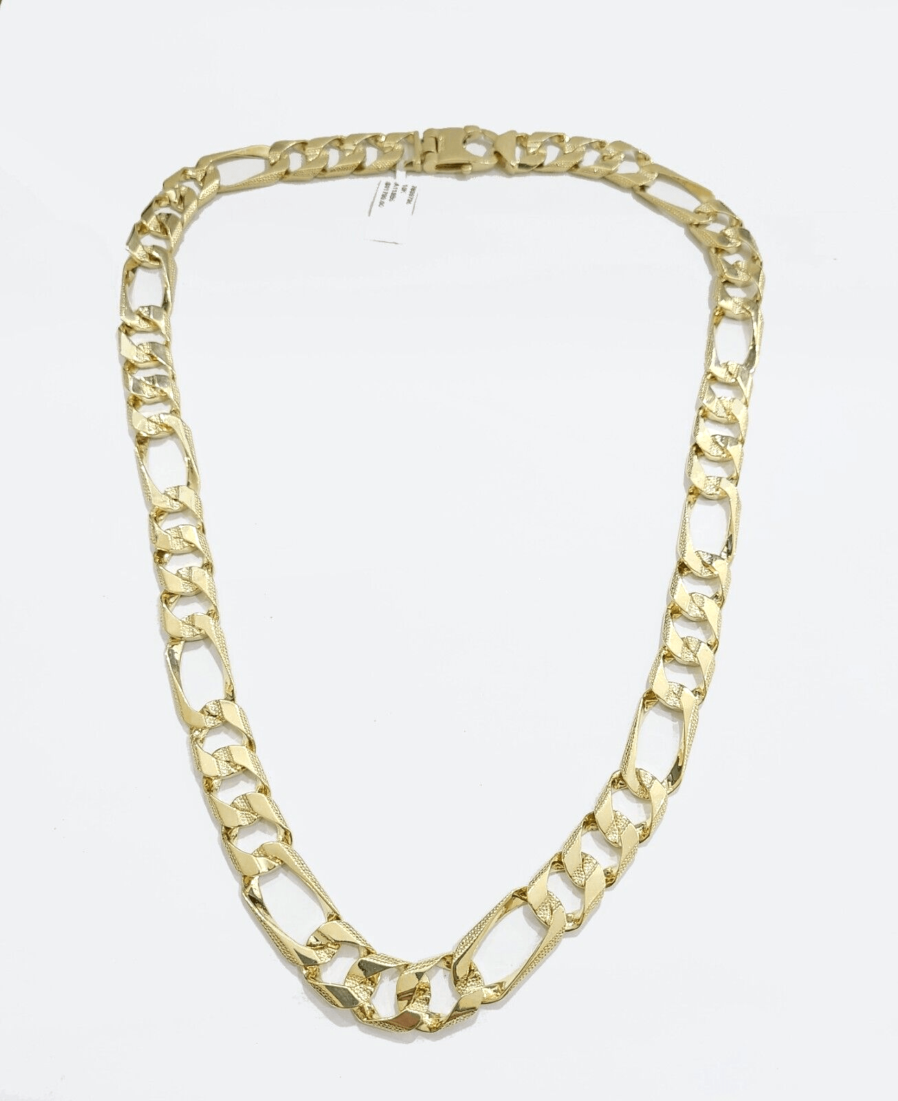 Real 10k Solid Yellow Gold Necklace 13mm Figaro Chain 26'' Inches Lobster Lock - Reva Jeweler