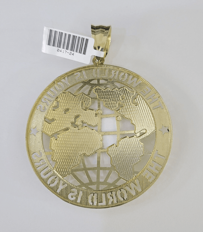 Real 10k The World is Yours Map Pendant Charm Yellow Gold Diamond Cut 10kt - GoldenlinQ