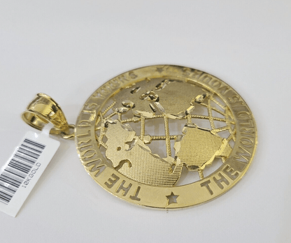 Real 10k The World is Yours Map Pendant Charm Yellow Gold Diamond Cut 10kt - GoldenlinQ