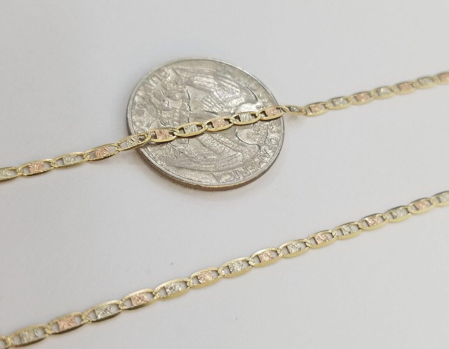 Real 10k Trio Gold Valentino Chain Necklace 2mm 20" Inch Lobster Lock - Reva Jeweler