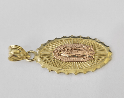 Real 10K Virgin Mary Pendent Charm 10kt Yellow Gold 1" Oval Holy Mother - GoldenlinQ
