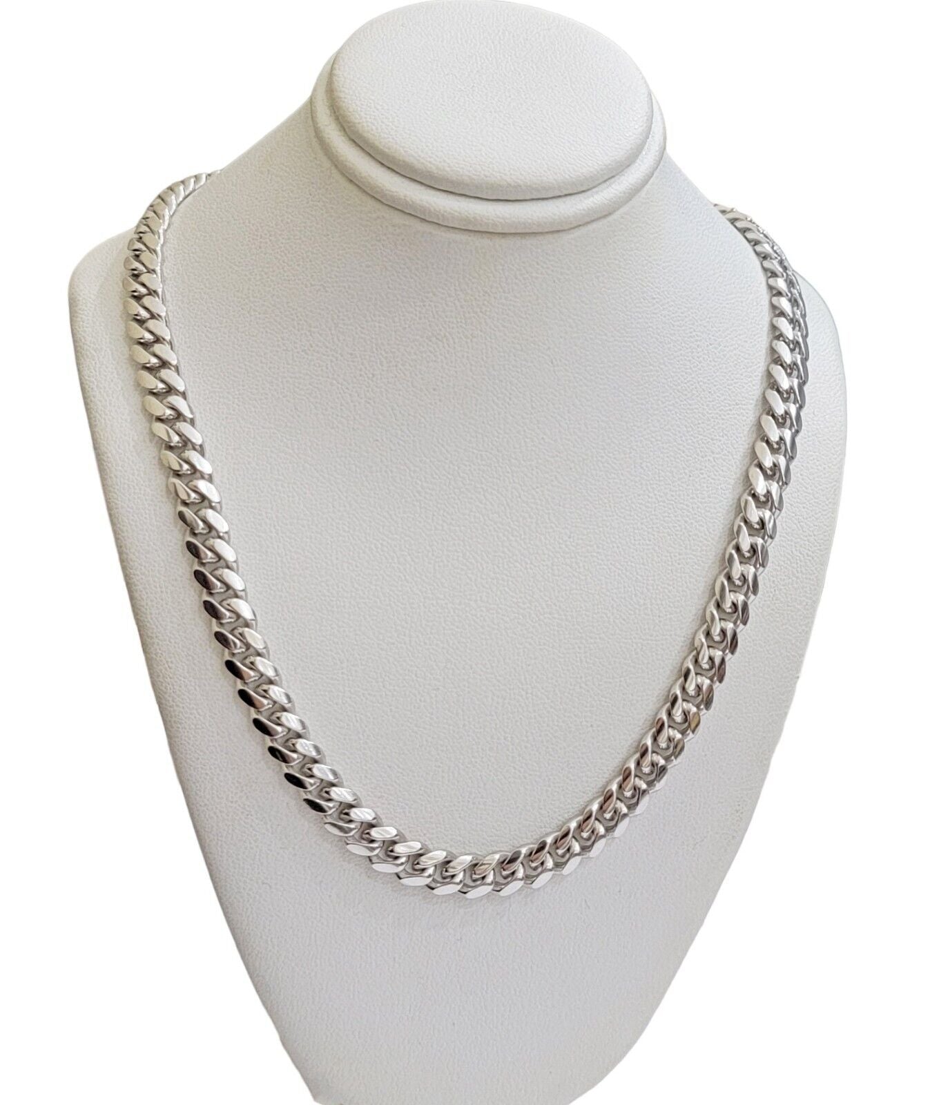 Real 10k White Gold Chain Necklace Miami Cuban Link 26 Inch 8mm 10KT SOLID MENS - Reva Jeweler