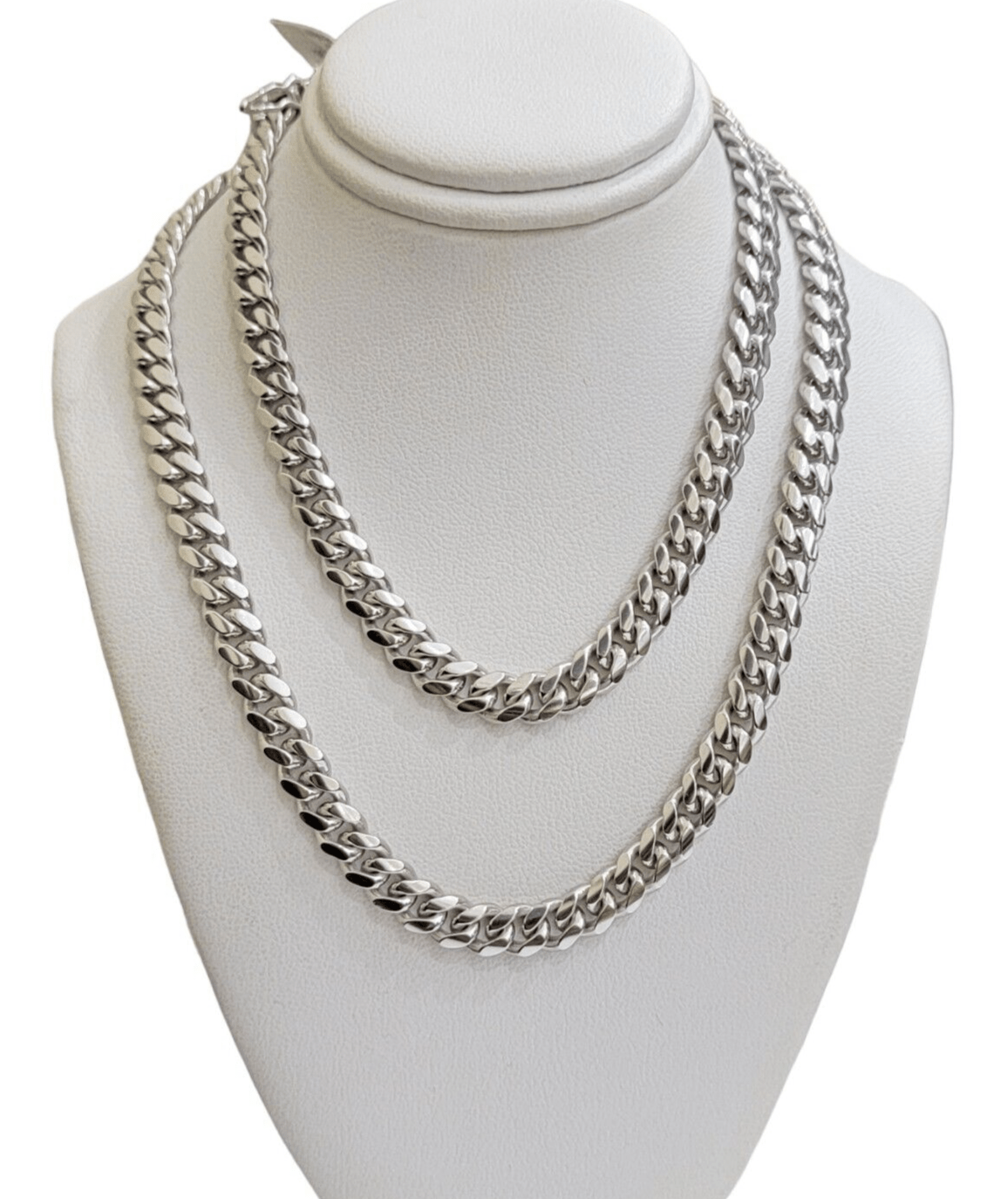 Real 10k White Gold Chain Necklace Miami Cuban Link 26 Inch 8mm 10KT SOLID MENS - Reva Jeweler