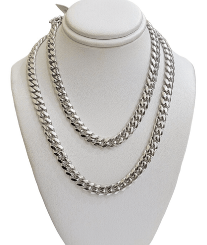 Real 10k White Gold Chain Necklace Miami Cuban Link 26 Inch 8mm 10KT SOLID MENS - Reva Jeweler
