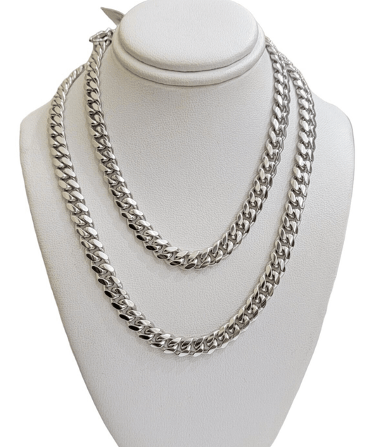 Real 10k White Gold Chain Necklace Miami Cuban Link 26 Inch 8mm 10KT SOLID MENS - Reva Jeweler