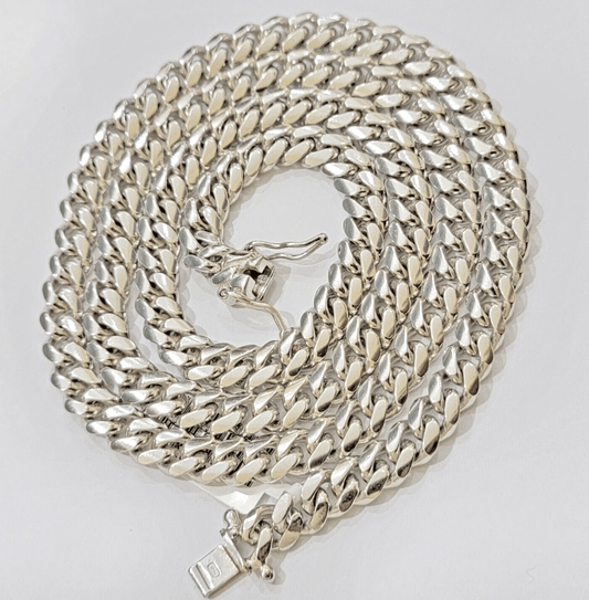 Real 10k White Gold Chain Necklace Miami Cuban Link 26 Inch 8mm 10KT SOLID MENS - Reva Jeweler