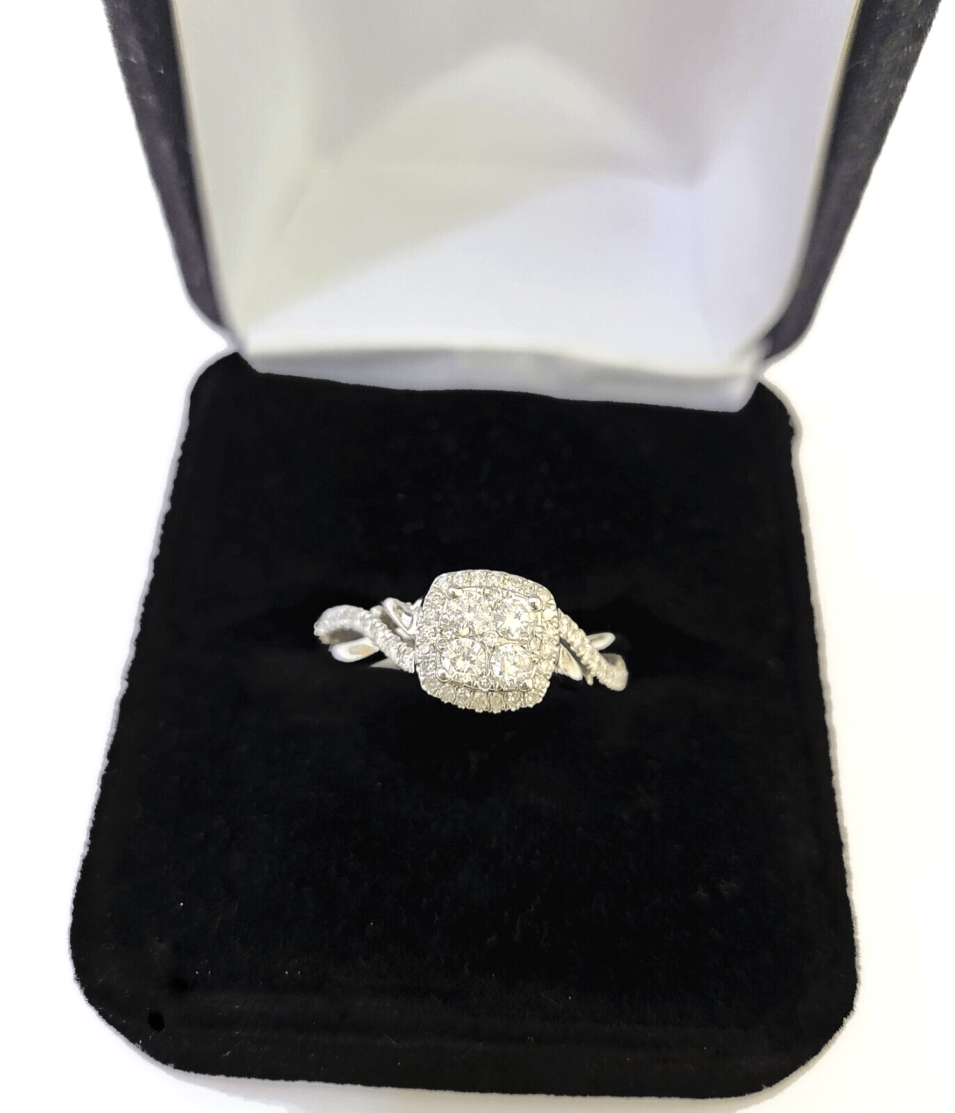 REAL 10k White Gold Diamond Ring 0.75 CT Square Shaped Ladies Engagement Wedding - Reva Jeweler