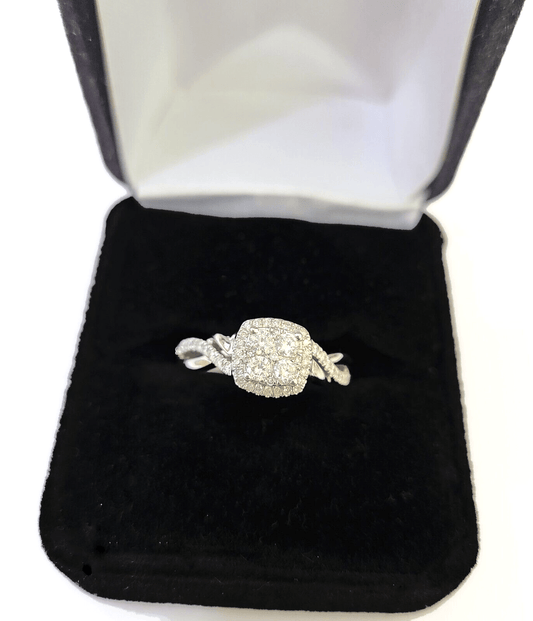 REAL 10k White Gold Diamond Ring 0.75 CT Square Shaped Ladies Engagement Wedding - Reva Jeweler