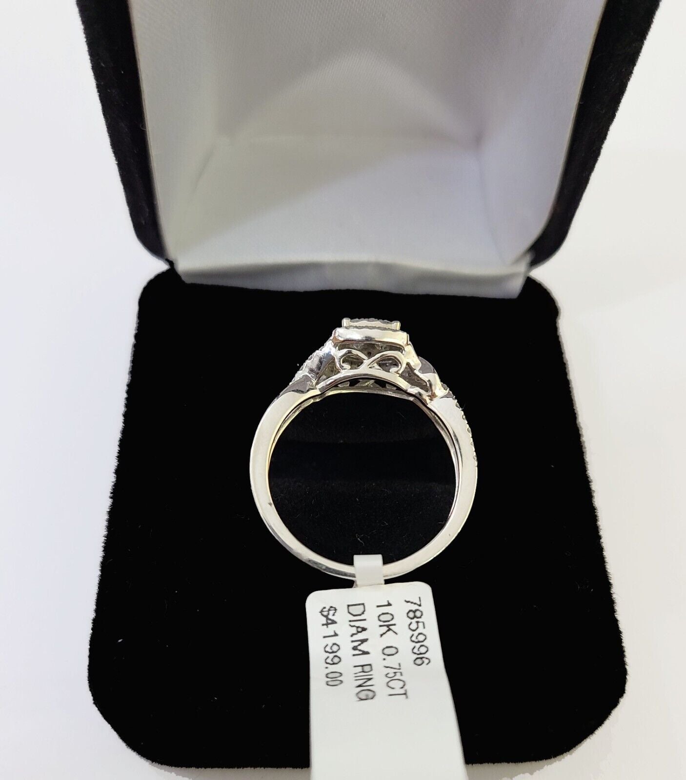REAL 10k White Gold Diamond Ring 0.75 CT Square Shaped Ladies Engagement Wedding - Reva Jeweler