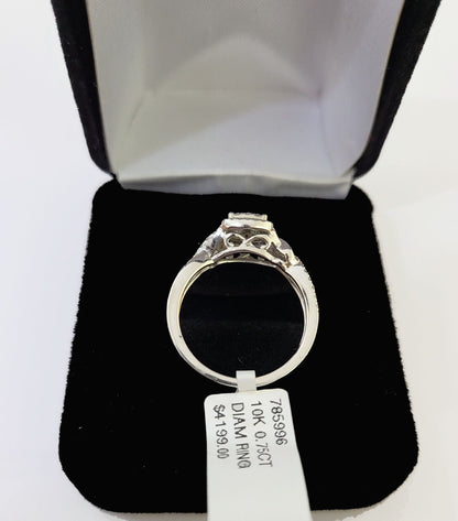 REAL 10k White Gold Diamond Ring 0.75 CT Square Shaped Ladies Engagement Wedding - Reva Jeweler