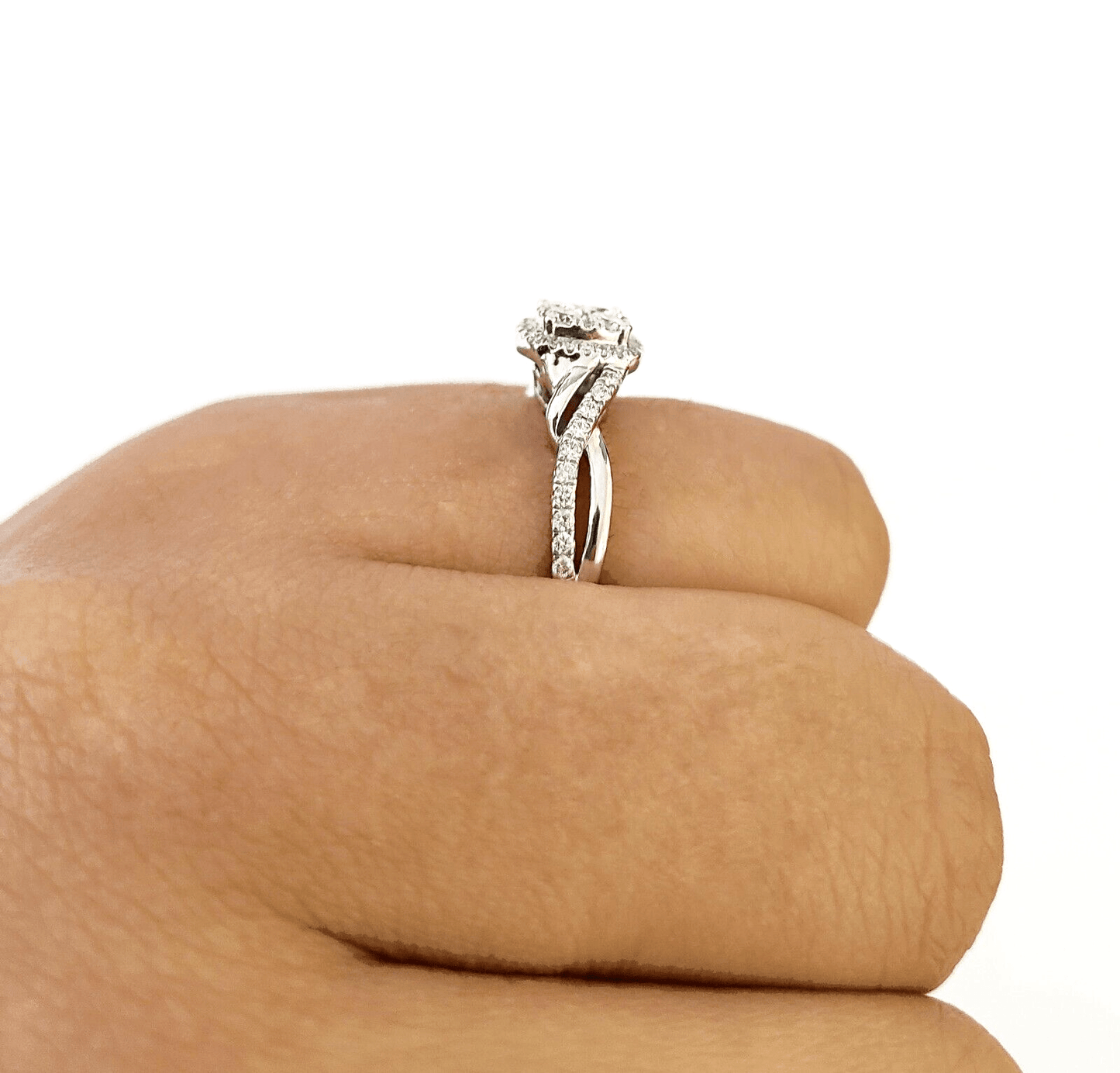REAL 10k White Gold Diamond Ring 0.75 CT Square Shaped Ladies Engagement Wedding - Reva Jeweler