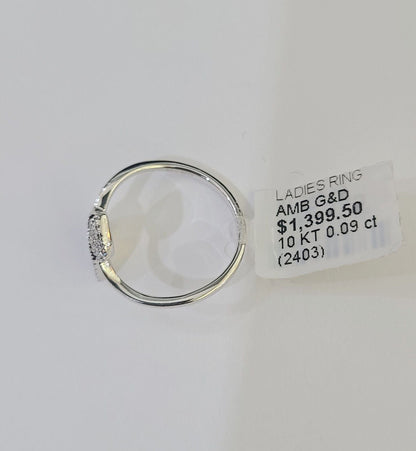 REAL 10k White Gold Diamond Ring Leaf Shaped Casual Engagement Ring Genuine - GoldenlinQ