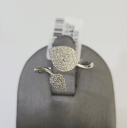 REAL 10k White Gold Diamond Ring Leaf Shaped Casual Engagement Ring Genuine - GoldenlinQ