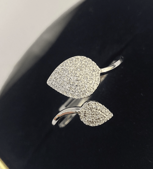 REAL 10k White Gold Diamond Ring Leaf Shaped Casual Engagement Ring Genuine - GoldenlinQ