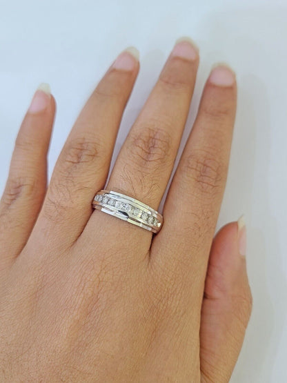 REAL 10k White Gold Diamond Ring Mens Wedding Engagement Ring Genuine - Reva Jeweler
