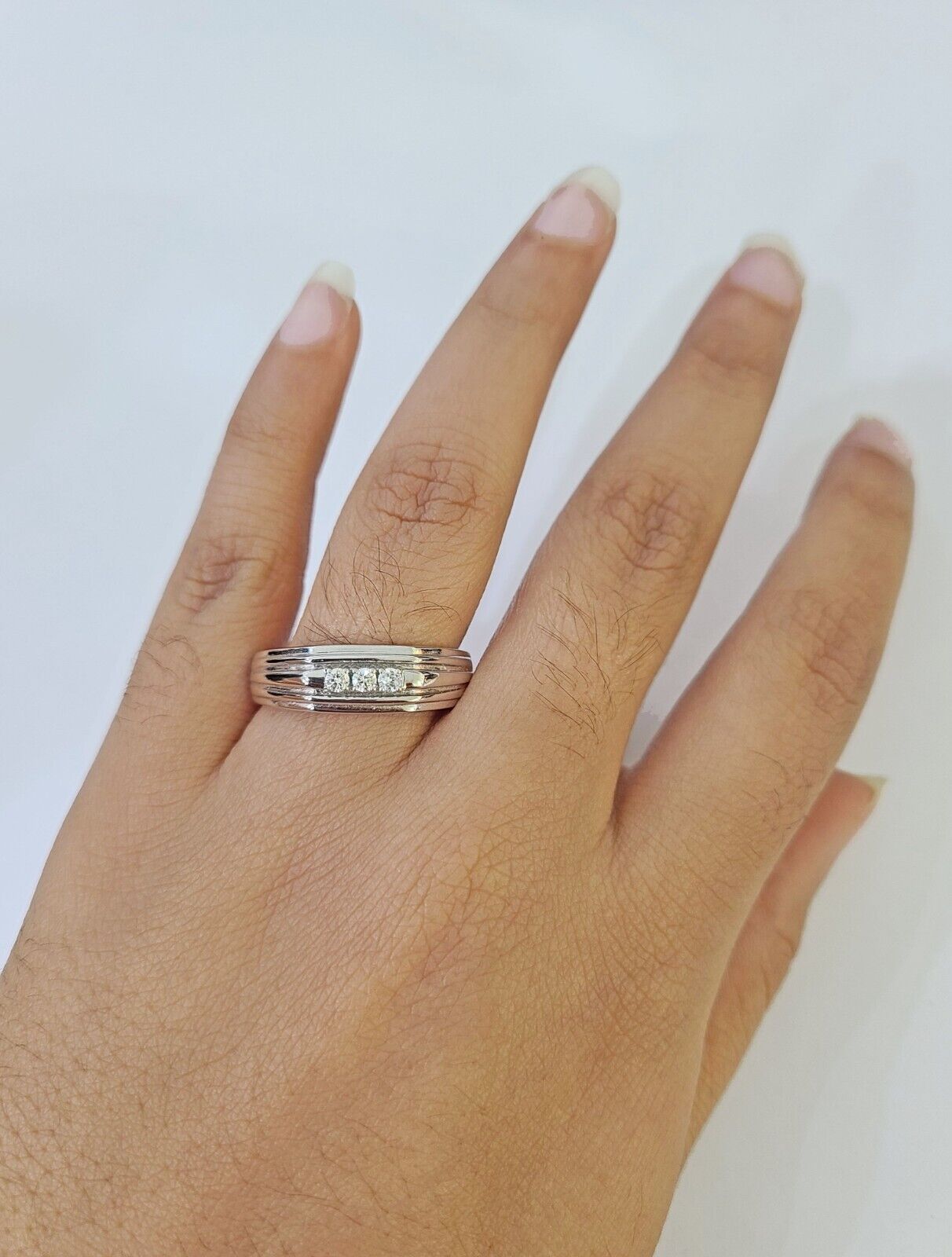 REAL 10k White Gold Diamond Ring Mens Wedding Engagement Ring Genuine - Reva Jeweler