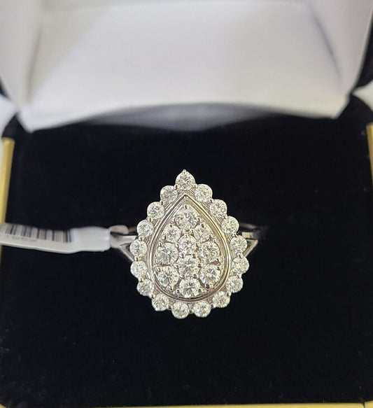 REAL 10k White Gold Diamond Ring Pear Shape Wedding Engagement Ring Genuine - Reva Jeweler