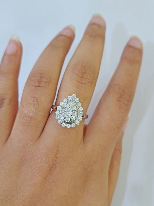 REAL 10k White Gold Diamond Ring Pear Shape Wedding Engagement Ring Genuine - Reva Jeweler