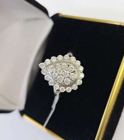 REAL 10k White Gold Diamond Ring Pear Shape Wedding Engagement Ring Genuine - Reva Jeweler