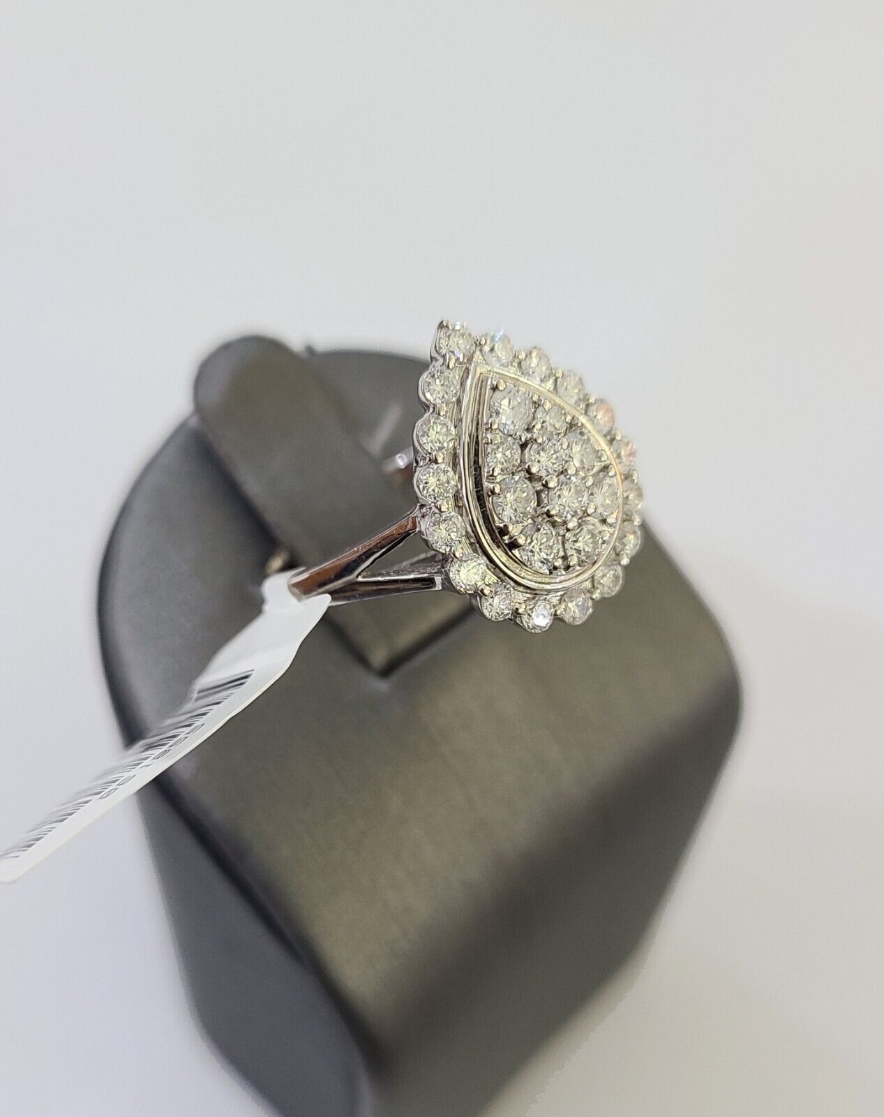 REAL 10k White Gold Diamond Ring Pear Shape Wedding Engagement Ring Genuine - Reva Jeweler