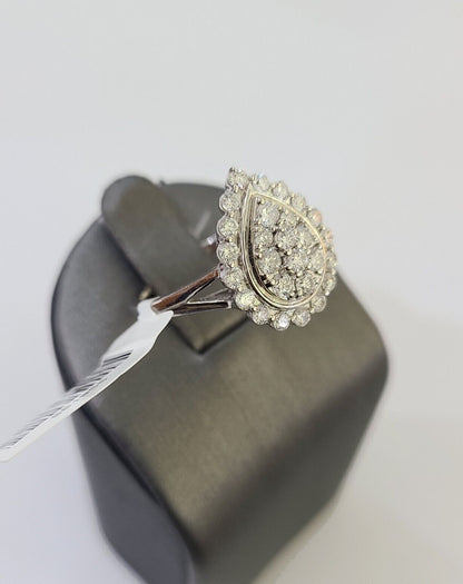 REAL 10k White Gold Diamond Ring Pear Shape Wedding Engagement Ring Genuine - Reva Jeweler