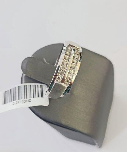 REAL 10k White Gold Diamond Ring Two Row Wedding Engagement Ring Genuine - Reva Jeweler