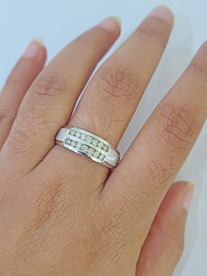 REAL 10k White Gold Diamond Ring Two Row Wedding Engagement Ring Genuine - Reva Jeweler