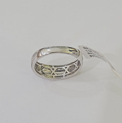 REAL 10k White Gold Diamond Ring Two Row Wedding Engagement Ring Genuine - Reva Jeweler