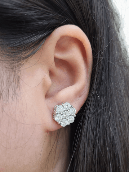 Real 10k White Gold Earring Stud Diamond 3.39CT Round Design Unisex Screw Back - Reva Jeweler
