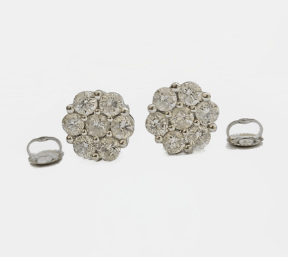 Real 10k White Gold Earring Stud Diamond 3.39CT Round Design Unisex Screw Back - Reva Jeweler