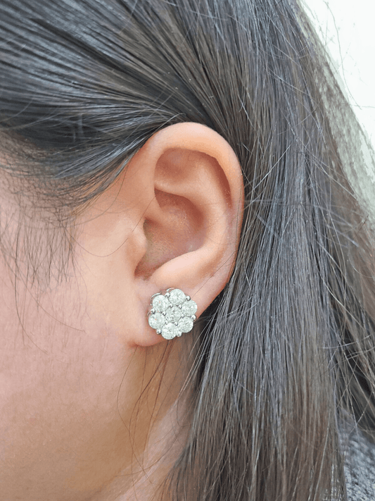 Real 10k White Gold Earring Stud Diamond 3.39CT Round Design Unisex Screw Back - Reva Jeweler