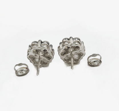 Real 10k White Gold Earring Stud Diamond 3.39CT Round Design Unisex Screw Back - Reva Jeweler