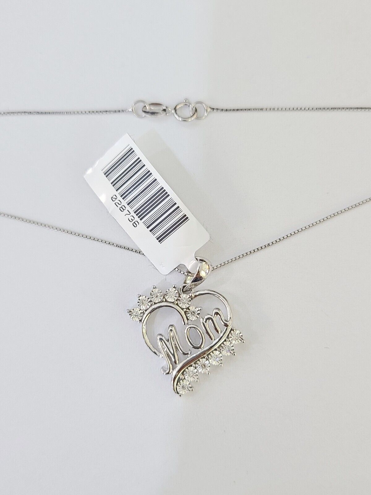 Real 10k White Gold Heart Diamond Mom Pendant Box Chain Necklace Set Women - Reva Jeweler