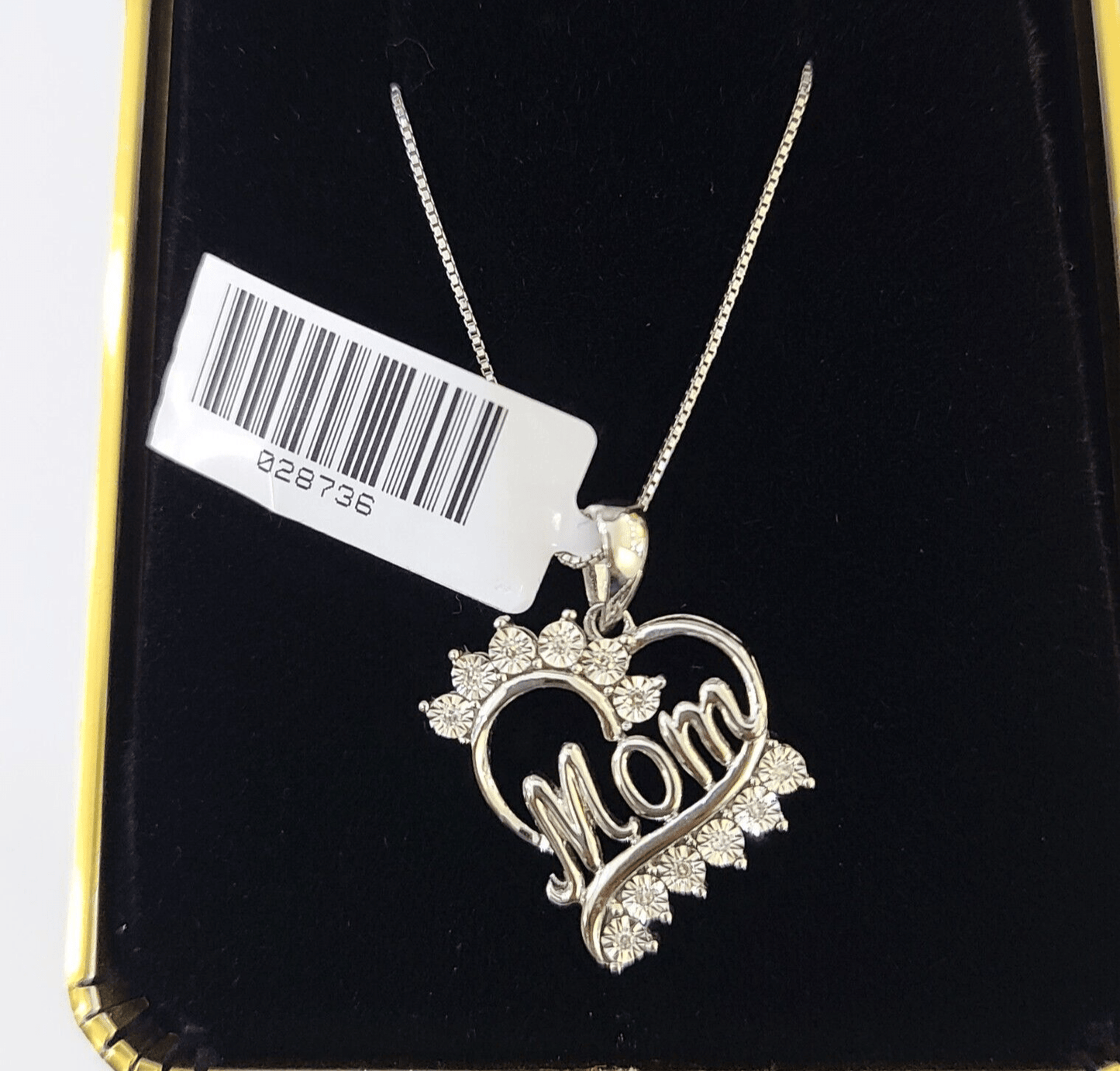 Real 10k White Gold Heart Diamond Mom Pendant Box Chain Necklace Set Women - Reva Jeweler