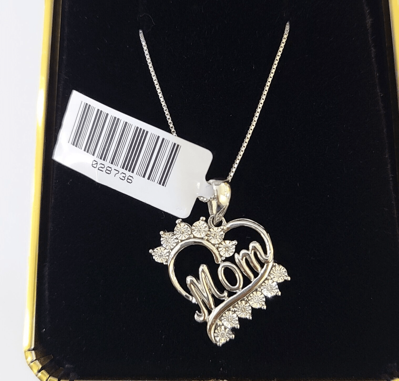 Real 10k White Gold Heart Diamond Mom Pendant Box Chain Necklace Set Women - Reva Jeweler
