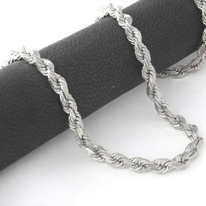 Real 10K White Gold Rope Chain 6mm Necklace 20 - 24'' Inches Lobster Lock 10kt - Reva Jeweler