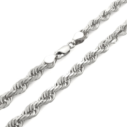 Real 10K White Gold Rope Chain 6mm Necklace 20 - 24'' Inches Lobster Lock 10kt - Reva Jeweler