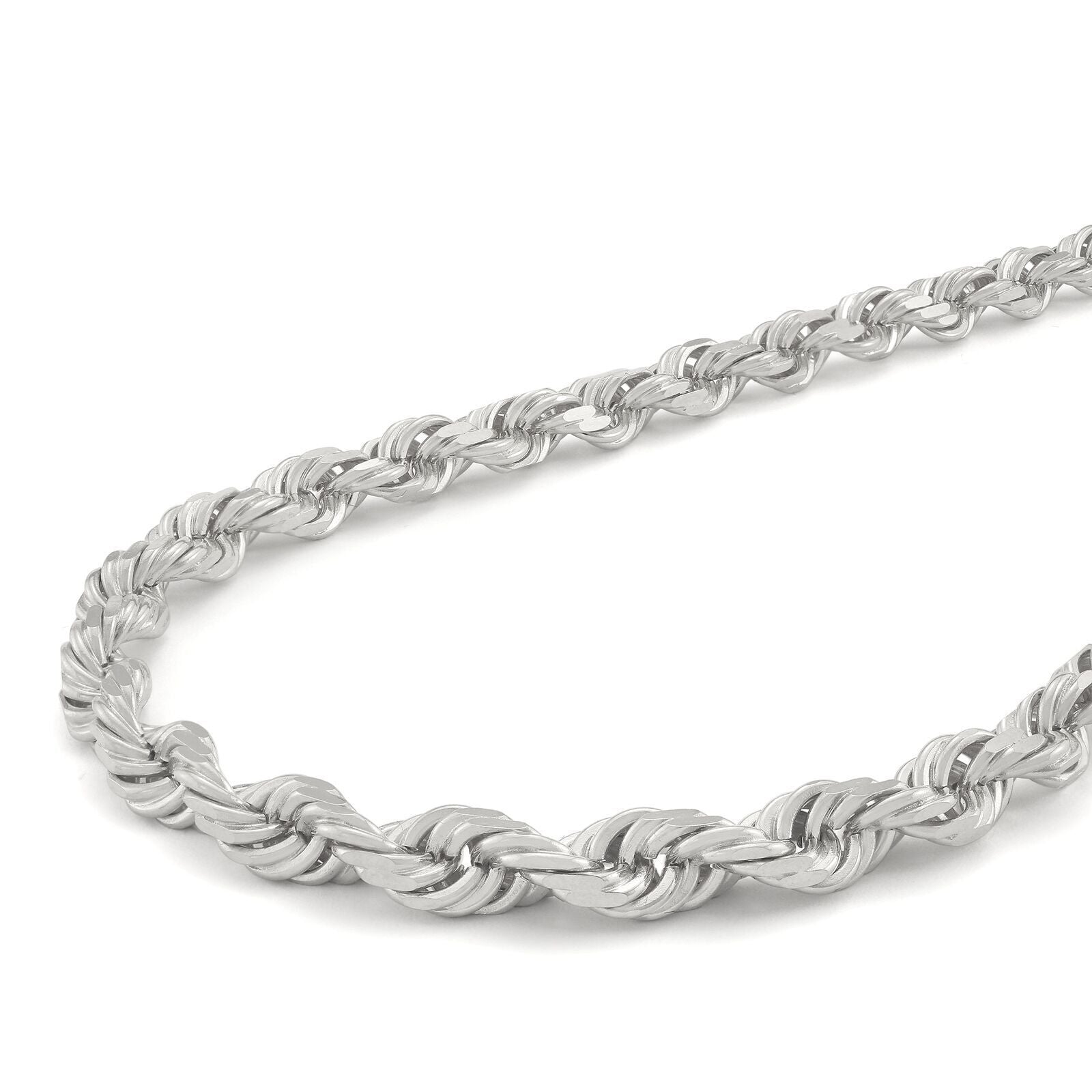 Real 10K White Gold Rope Chain 6mm Necklace 20 - 24'' Inches Lobster Lock 10kt - Reva Jeweler