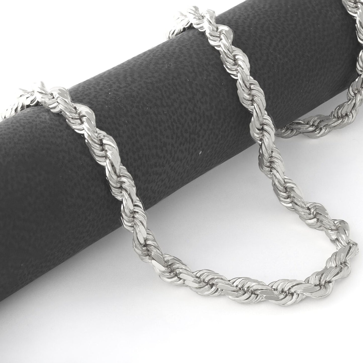 Real 10K White Gold Rope Chain 6mm Necklace 20'' Inches Lobster Lock 10kt - GoldenlinQ