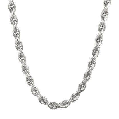 Real 10K White Gold Rope Chain 6mm Necklace 20'' Inches Lobster Lock 10kt - GoldenlinQ